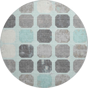 HomeRoots 8' X 10' Stylish Teal Gray & Ivory Geometric Washable Area Rug - Durable, UV-Protected, Non-Slip 709214