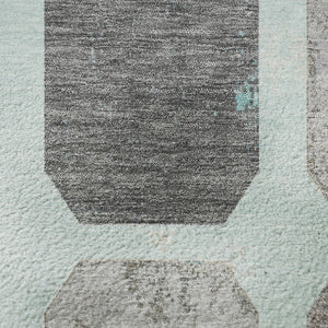 HomeRoots 8' X 10' Stylish Teal Gray & Ivory Geometric Washable Area Rug - Durable, UV-Protected, Non-Slip 709214