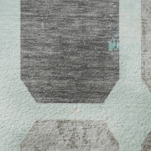 HomeRoots 8' X 10' Stylish Teal Gray & Ivory Geometric Washable Area Rug - Durable, UV-Protected, Non-Slip 709214