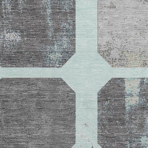 HomeRoots 8' X 10' Stylish Teal Gray & Ivory Geometric Washable Area Rug - Durable, UV-Protected, Non-Slip 709214