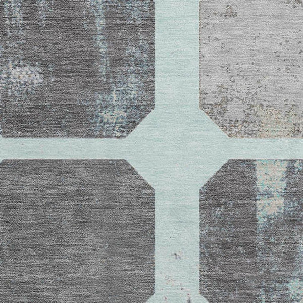 HomeRoots 8' X 10' Stylish Teal Gray & Ivory Geometric Washable Area Rug - Durable, UV-Protected, Non-Slip 709214