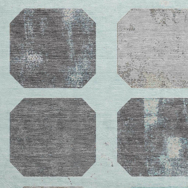 HomeRoots 8' X 10' Stylish Teal Gray & Ivory Geometric Washable Area Rug - Durable, UV-Protected, Non-Slip 709214