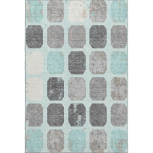 HomeRoots 9' X 12' Teal Gray Ivory Geometric Area Rug – Washable, UV Protected, Perfect for Busy Homes! 709215