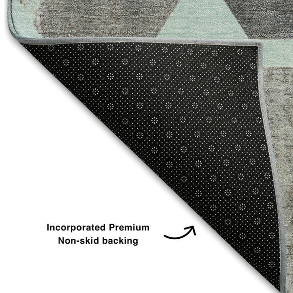 HomeRoots 9' X 12' Teal Gray Ivory Geometric Area Rug – Washable, UV Protected, Perfect for Busy Homes! 709215