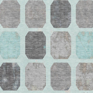 HomeRoots 9' X 12' Teal Gray Ivory Geometric Area Rug – Washable, UV Protected, Perfect for Busy Homes! 709215