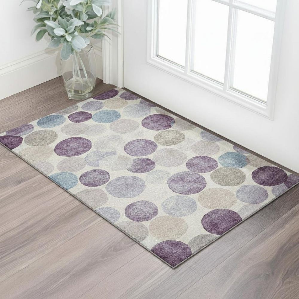 HomeRoots 5' X 8' Stylish Plum Beige And Blue Geometric Washable Area Rug with UV Protection for Durability 709218
