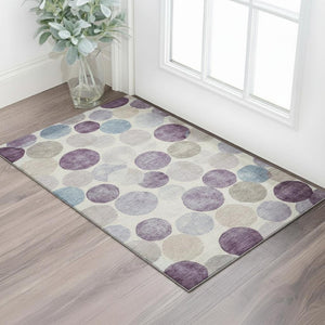 HomeRoots 5' X 8' Stylish Plum Beige And Blue Geometric Washable Area Rug with UV Protection for Durability 709218