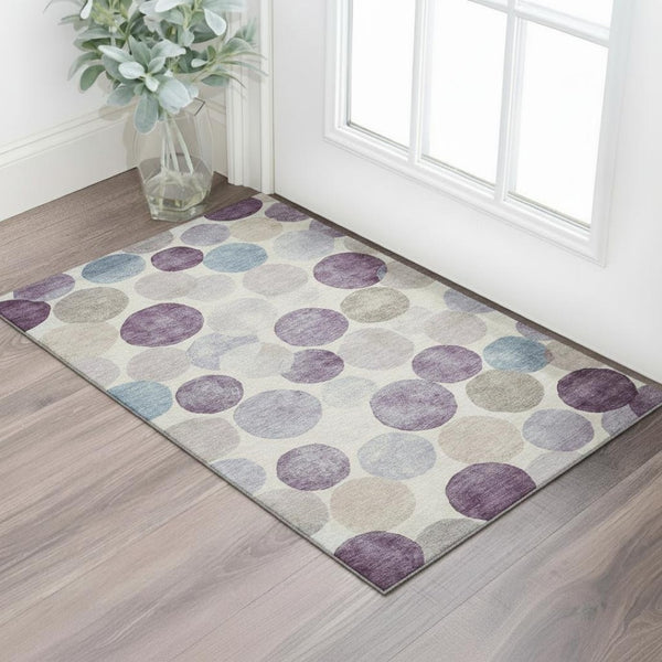 HomeRoots 5' X 8' Stylish Plum Beige And Blue Geometric Washable Area Rug with UV Protection for Durability 709218