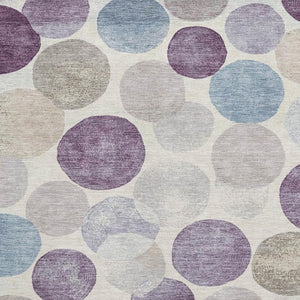 HomeRoots 8' Stylish Washable Round Rug in Plum, Beige & Blue - UV Protectant, Stain Resistant, Family Friendly 709219