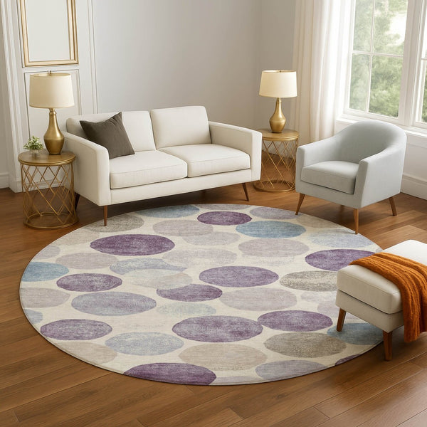 HomeRoots 8' x 10' Stylish Plum Beige & Blue Geometric Washable Area Rug - UV Protected, Durable & Versatile 709220