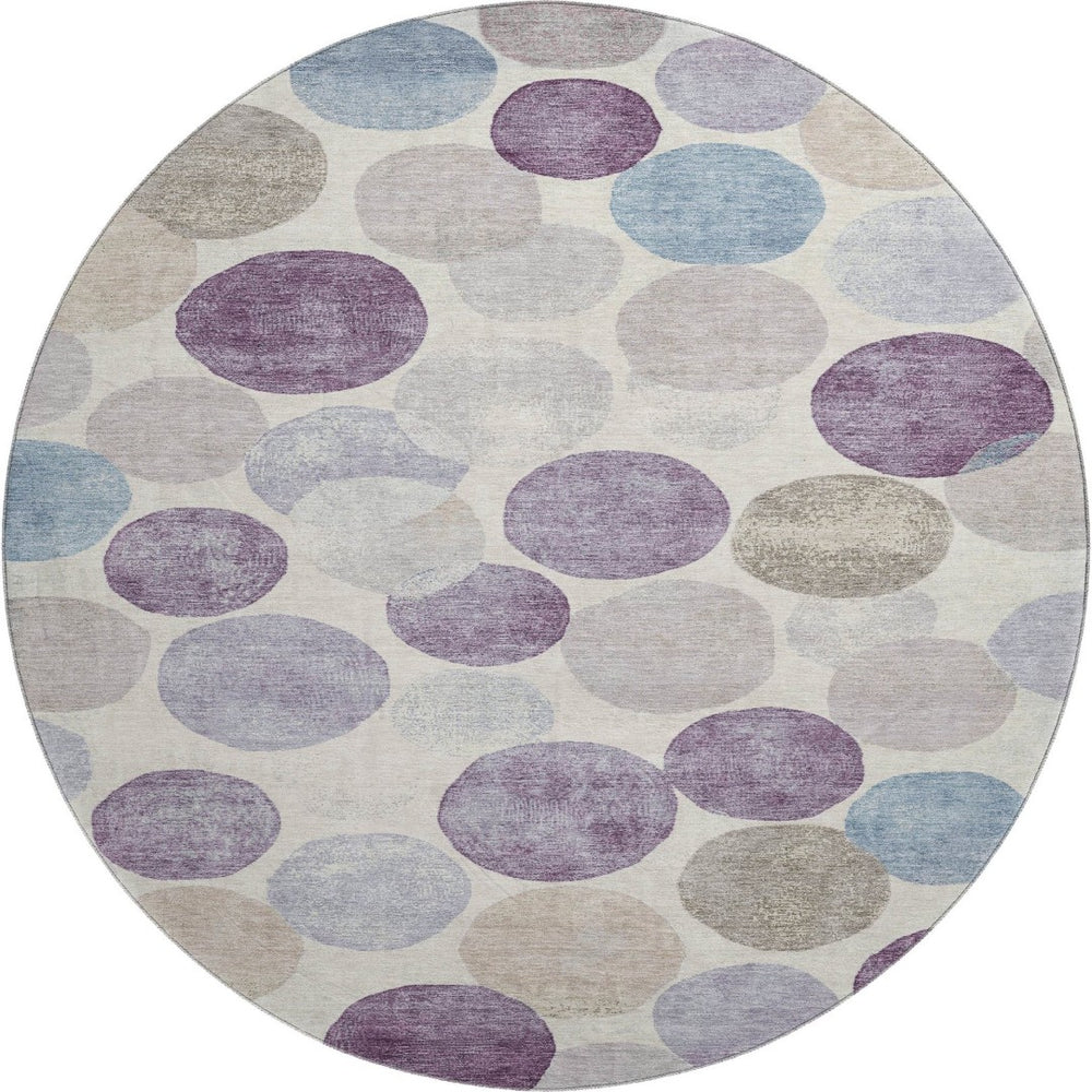 HomeRoots 8' x 10' Stylish Plum Beige & Blue Geometric Washable Area Rug - UV Protected, Durable & Versatile 709220