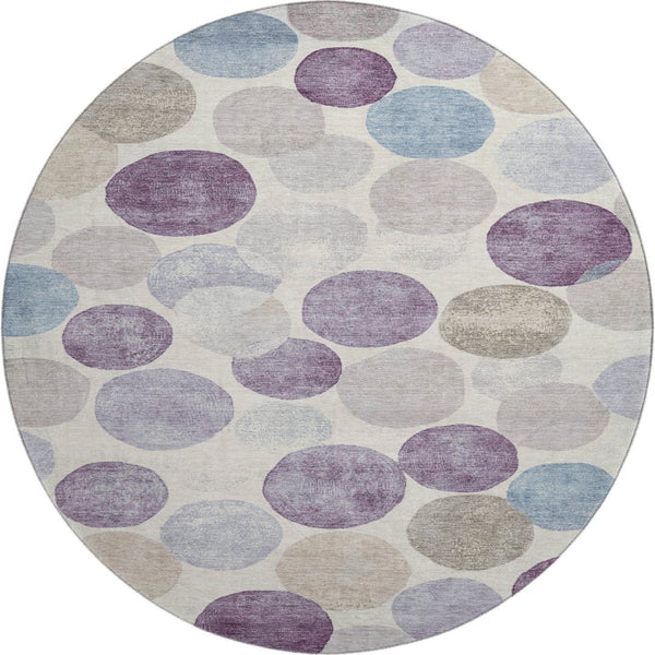 HomeRoots 8' x 10' Stylish Plum Beige & Blue Geometric Washable Area Rug - UV Protected, Durable & Versatile 709220