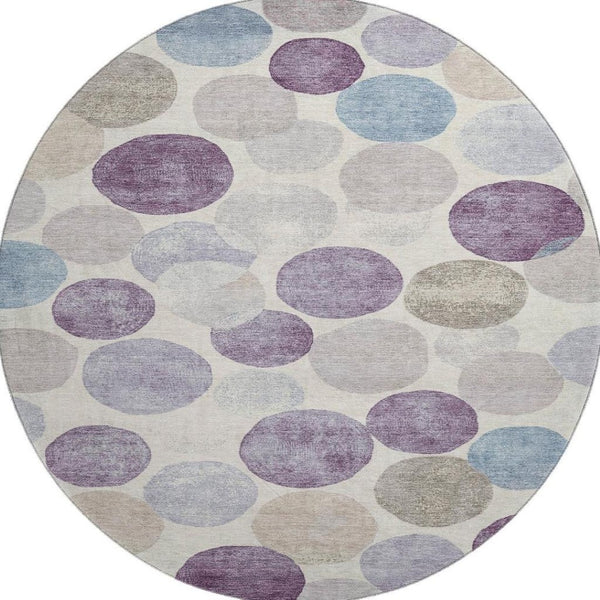 HomeRoots 8' x 10' Stylish Plum Beige & Blue Geometric Washable Area Rug - UV Protected, Durable & Versatile 709220
