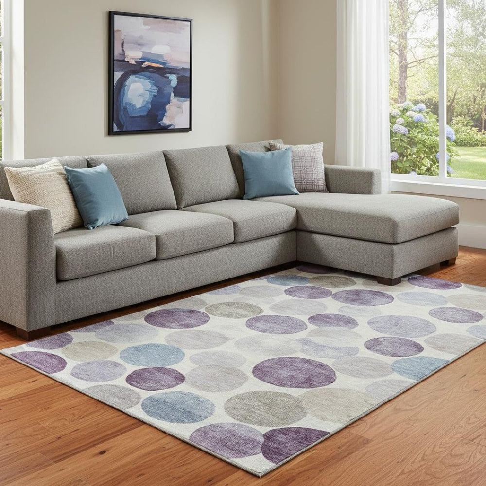 HomeRoots 9' X 12' Stylish Plum Beige Blue Geometric Washable Area Rug with UV Protection & Stain Resistance 709221