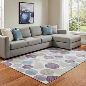HomeRoots 9' X 12' Stylish Plum Beige Blue Geometric Washable Area Rug with UV Protection & Stain Resistance 709221