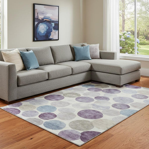 HomeRoots 9' X 12' Stylish Plum Beige Blue Geometric Washable Area Rug with UV Protection & Stain Resistance 709221