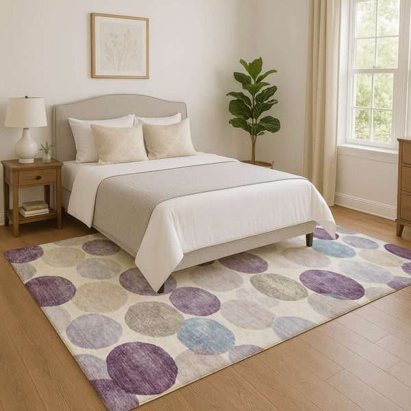 HomeRoots 9' X 12' Stylish Plum Beige Blue Geometric Washable Area Rug with UV Protection & Stain Resistance 709221