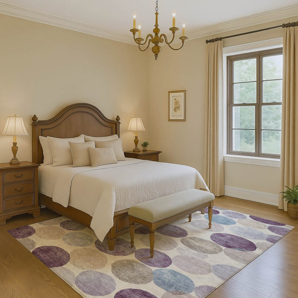 HomeRoots 9' X 12' Stylish Plum Beige Blue Geometric Washable Area Rug with UV Protection & Stain Resistance 709221