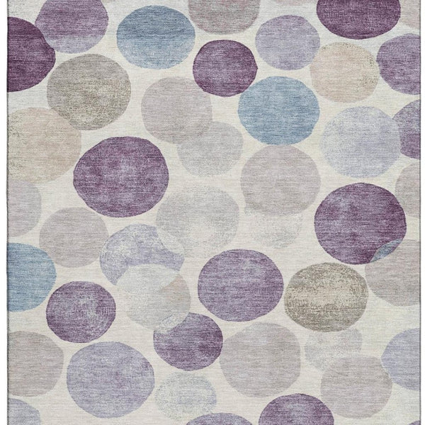 HomeRoots 9' X 12' Stylish Plum Beige Blue Geometric Washable Area Rug with UV Protection & Stain Resistance 709221