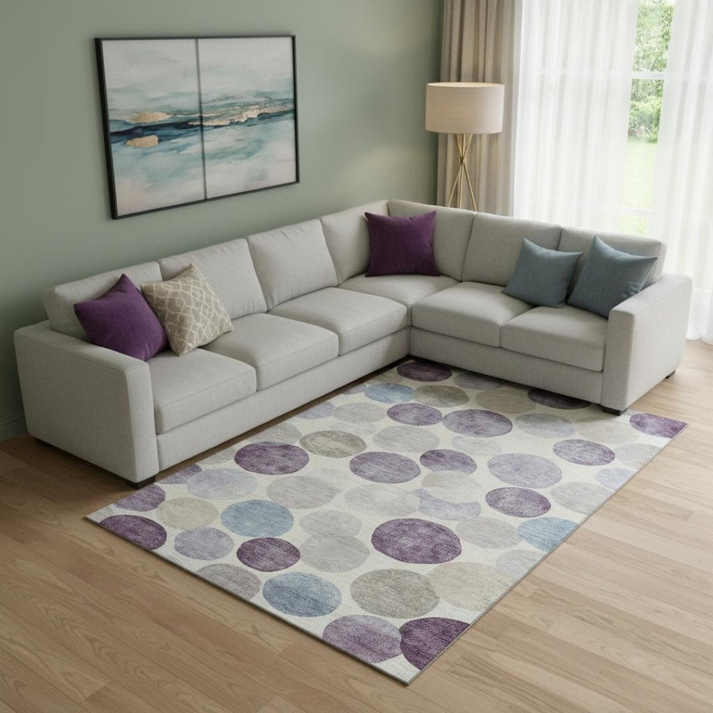 HomeRoots 10' Geometric Washable Area Rug in Plum, Beige & Blue – Durable, Stain Resistant & UV Protected! 709222