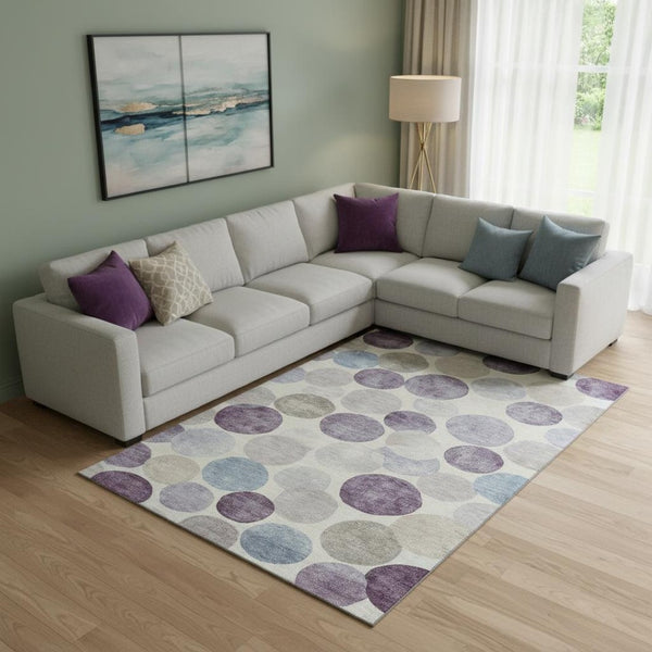 HomeRoots 10' Geometric Washable Area Rug in Plum, Beige & Blue – Durable, Stain Resistant & UV Protected! 709222