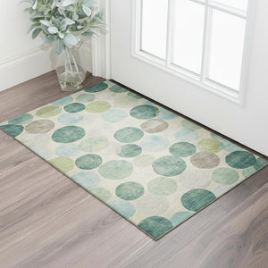 HomeRoots 5' X 8' Teal Green & Ivory Geometric Area Rug - Washable, UV Protected, Durable for Busy Homes 709224