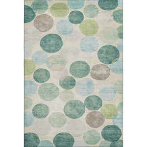 HomeRoots 5' X 8' Teal Green & Ivory Geometric Area Rug - Washable, UV Protected, Durable for Busy Homes 709224