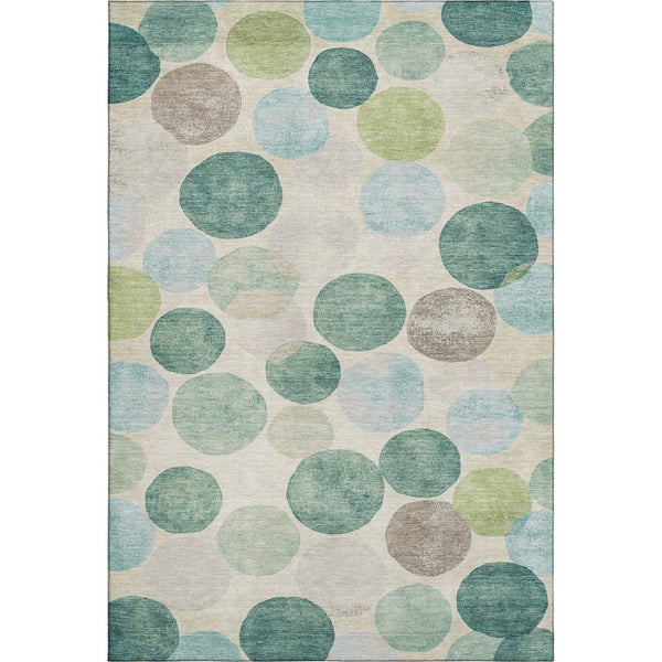 HomeRoots 5' X 8' Teal Green & Ivory Geometric Area Rug - Washable, UV Protected, Durable for Busy Homes 709224