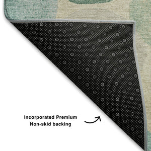 HomeRoots 5' X 8' Teal Green & Ivory Geometric Area Rug - Washable, UV Protected, Durable for Busy Homes 709224