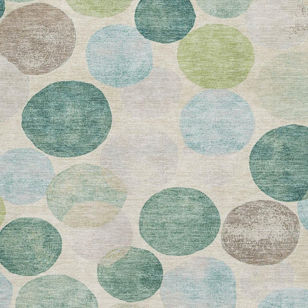 HomeRoots 5' X 8' Teal Green & Ivory Geometric Area Rug - Washable, UV Protected, Durable for Busy Homes 709224