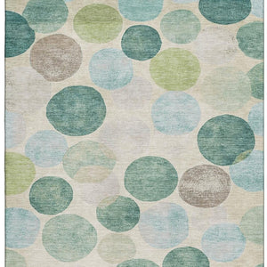 HomeRoots 5' X 8' Teal Green & Ivory Geometric Area Rug - Washable, UV Protected, Durable for Busy Homes 709224