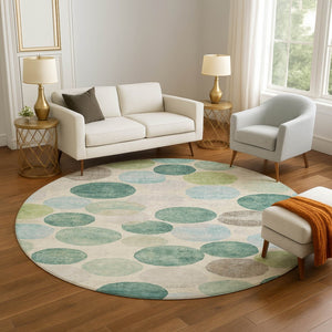 HomeRoots 8' X 10' Teal Green & Ivory Geometric Area Rug - Washable, UV Protected, Durable & Stylish Design 709226