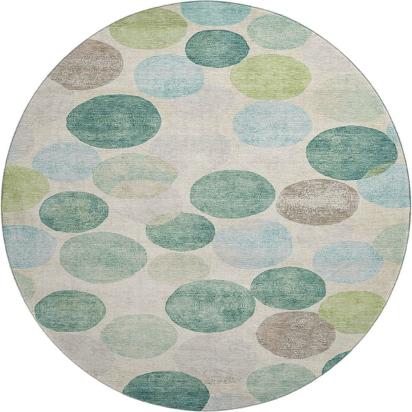 HomeRoots 8' X 10' Teal Green & Ivory Geometric Area Rug - Washable, UV Protected, Durable & Stylish Design 709226
