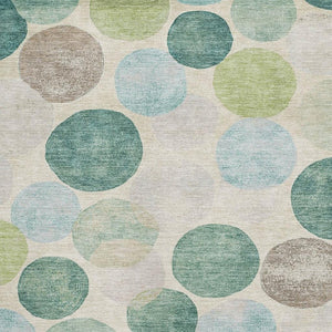HomeRoots 9' X 12' Teal Green & Ivory Geometric Washable Area Rug - UV Protected, Stain Resistant, Durable Design 709227