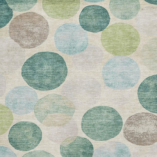 HomeRoots 9' X 12' Teal Green & Ivory Geometric Washable Area Rug - UV Protected, Stain Resistant, Durable Design 709227