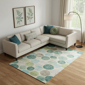 HomeRoots 10' X 14' Teal Green & Ivory Geometric Area Rug - Washable, UV Protected, Durable for Busy Homes 709228