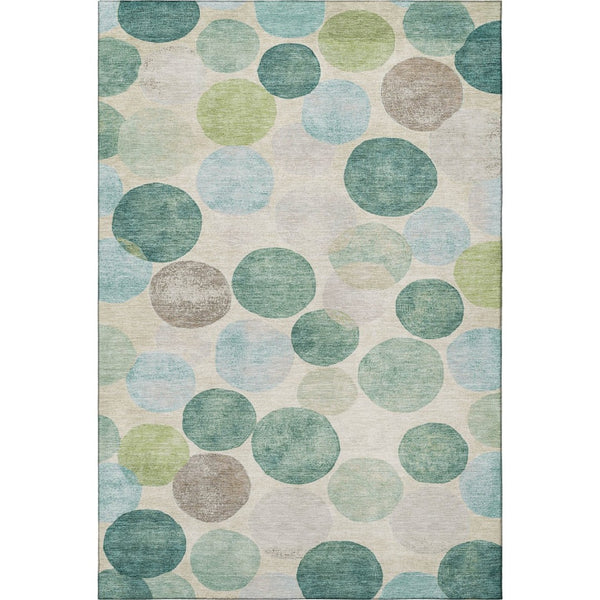 HomeRoots 10' X 14' Teal Green & Ivory Geometric Area Rug - Washable, UV Protected, Durable for Busy Homes 709228