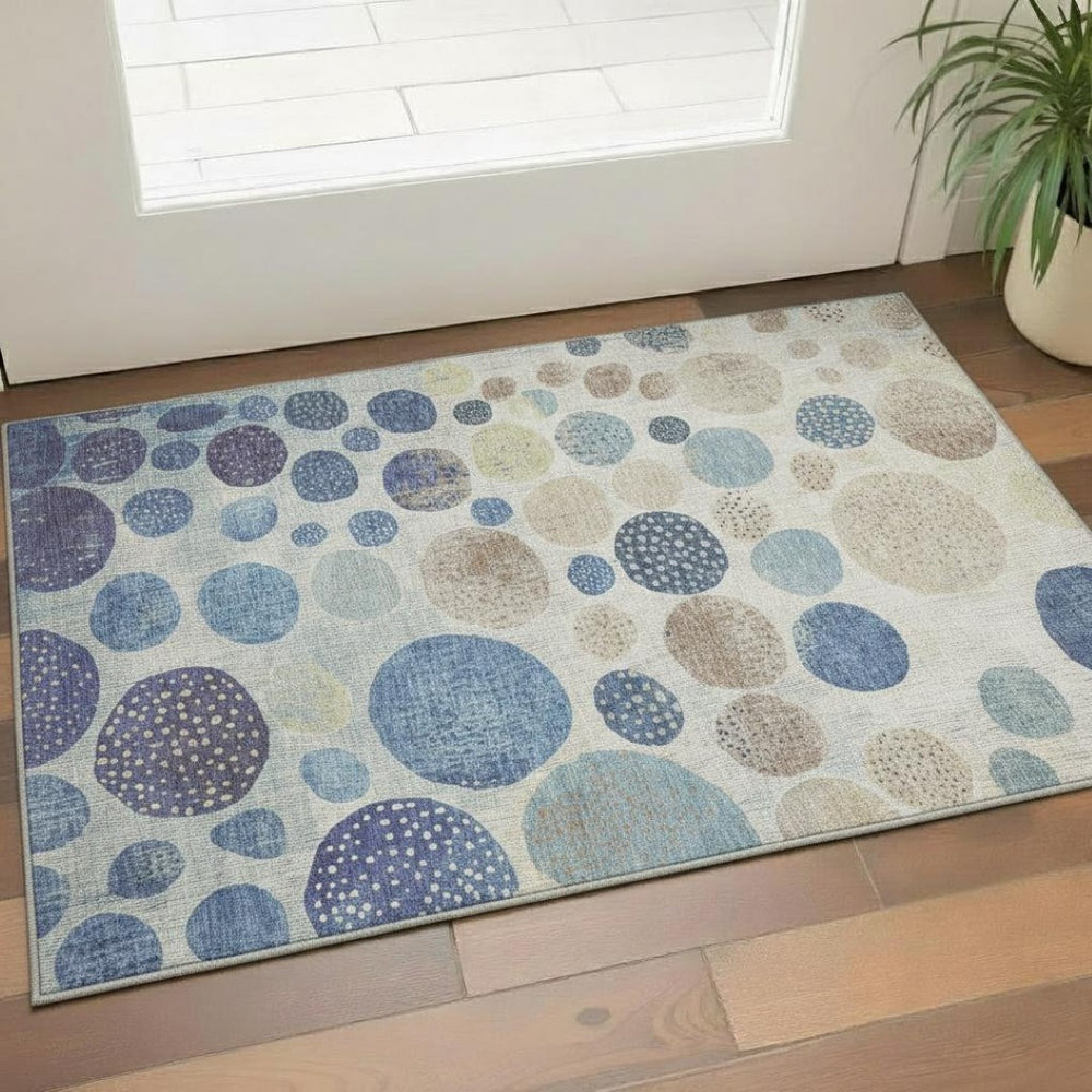 HomeRoots 5' X 8' Washable Navy Blue Geometric Area Rug with UV Protection - Durable, Stylish & Easy Care! 709230