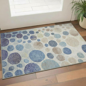 HomeRoots 5' X 8' Washable Navy Blue Geometric Area Rug with UV Protection - Durable, Stylish & Easy Care! 709230