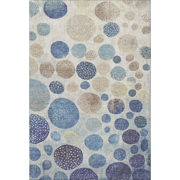 HomeRoots 5' X 8' Washable Navy Blue Geometric Area Rug with UV Protection - Durable, Stylish & Easy Care! 709230