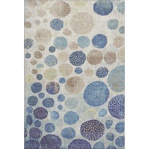 HomeRoots 8' Navy Blue Ivory Taupe Geometric Washable Rug - Durable, Stain-Resistant, UV Protected Design! 709231