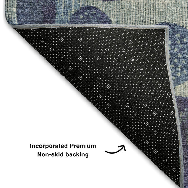 HomeRoots 8' Navy Blue Ivory Taupe Geometric Washable Rug - Durable, Stain-Resistant, UV Protected Design! 709231