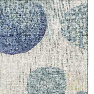 HomeRoots 8' Navy Blue Ivory Taupe Geometric Washable Rug - Durable, Stain-Resistant, UV Protected Design! 709231