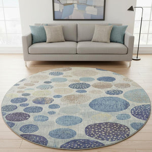 HomeRoots 8' X 10' Stylish Navy Blue Ivory Taupe Geometric Rug - UV Protected, Stain Resistant, Easy Care! 709232