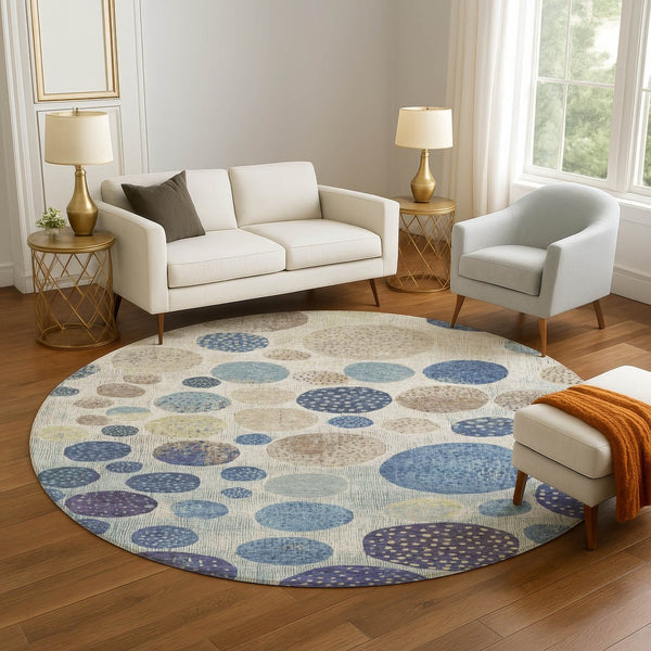 HomeRoots 8' X 10' Stylish Navy Blue Ivory Taupe Geometric Rug - UV Protected, Stain Resistant, Easy Care! 709232