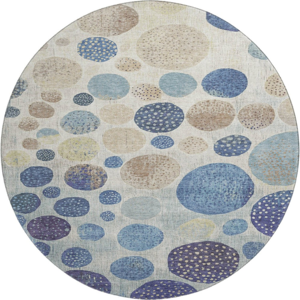 HomeRoots 8' X 10' Stylish Navy Blue Ivory Taupe Geometric Rug - UV Protected, Stain Resistant, Easy Care! 709232