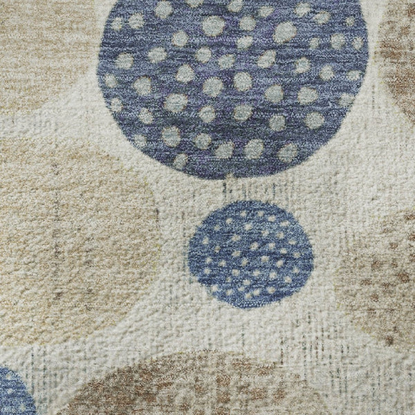 HomeRoots 8' X 10' Stylish Navy Blue Ivory Taupe Geometric Rug - UV Protected, Stain Resistant, Easy Care! 709232