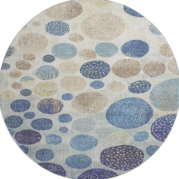 HomeRoots 8' X 10' Stylish Navy Blue Ivory Taupe Geometric Rug - UV Protected, Stain Resistant, Easy Care! 709232