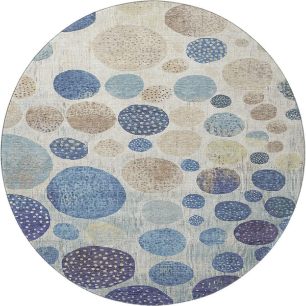 HomeRoots 8' X 10' Stylish Navy Blue Ivory Taupe Geometric Rug - UV Protected, Stain Resistant, Easy Care! 709232