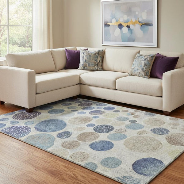 HomeRoots 9' X 12' Navy Blue Geometric Washable Area Rug with UV Protection - Durable, Stain-Resistant Design! 709233